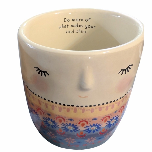 ​Natural Life Set of 2 Boho Face Ceramic Mugs / Planters - Inspirational - Picture 3 of 6